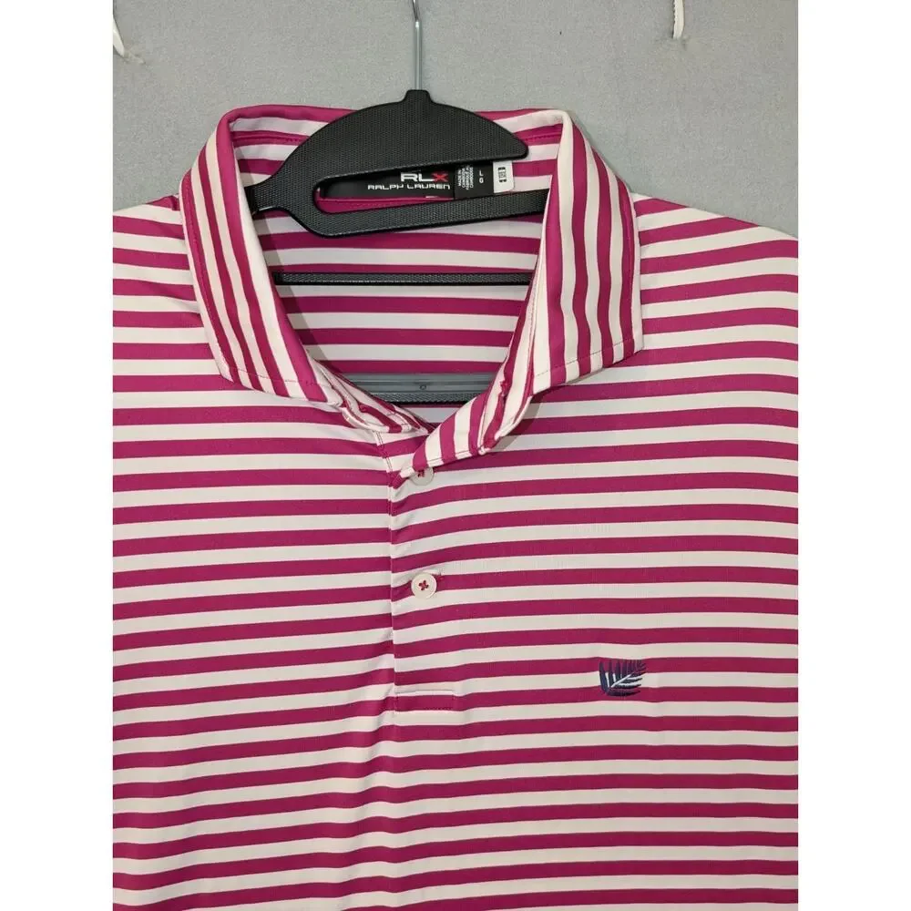 RLX Ralph Lauren Polo Shirt Men Large Pink Striped Stretch Golf Performance